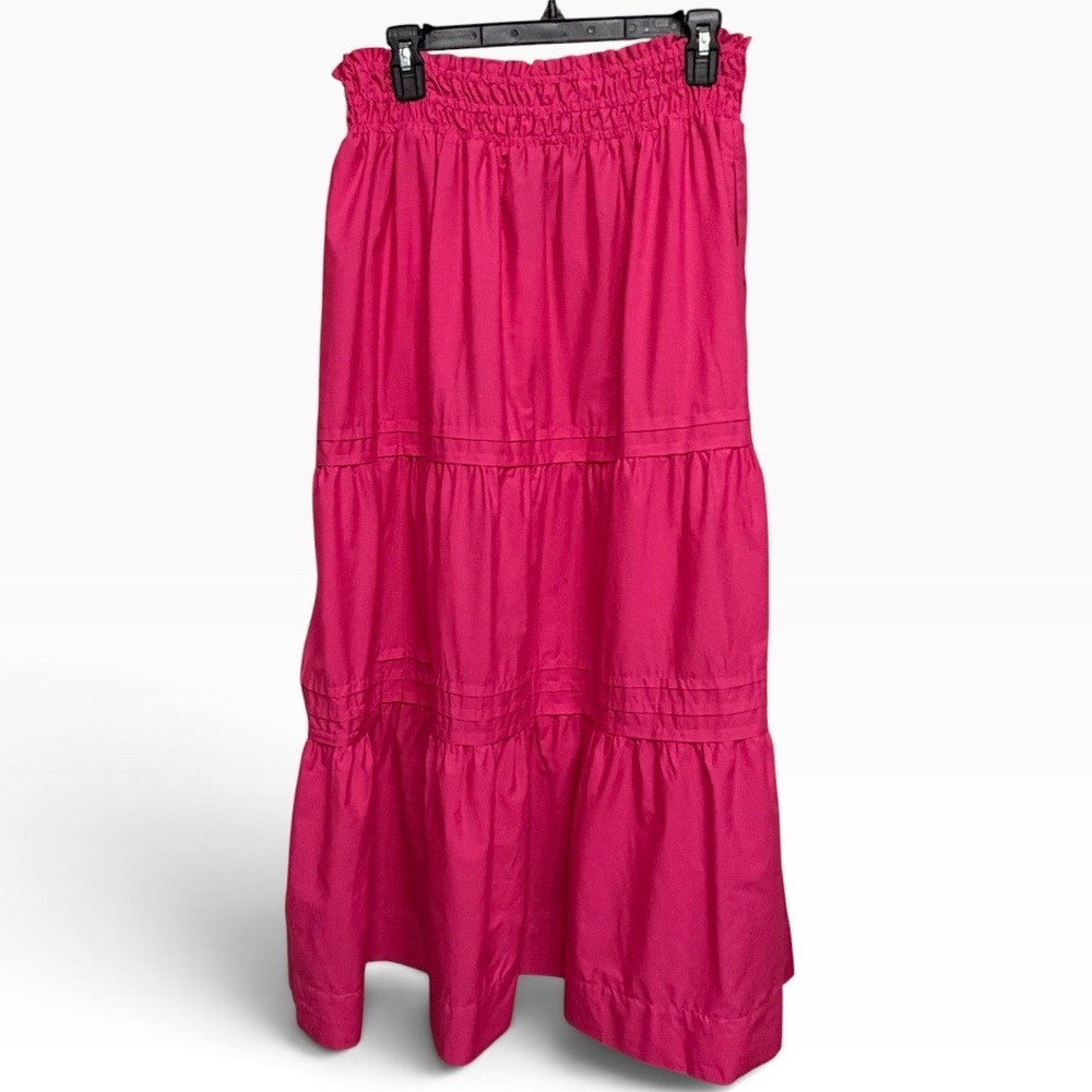 J.Crew Pink Maxi Skirt Tiered Smocked Cotton Poplin Women's Size M